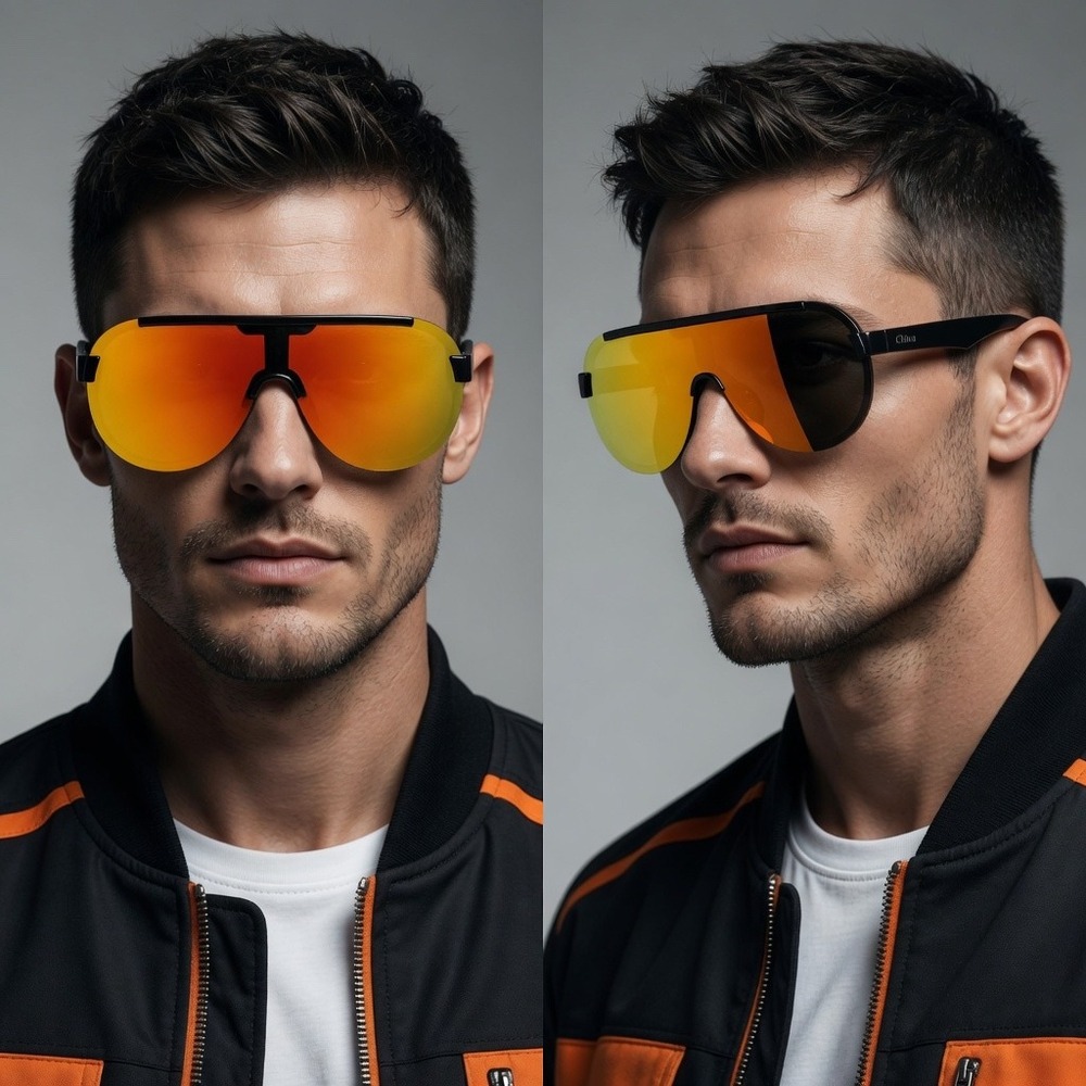 Mens Oversized Shield Sunglasses Orange Yellow Mirrored Futuristic Flat Top 2026